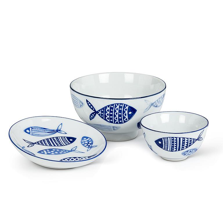 Blue Multi Fish Small Sauce Bowl 3"D
