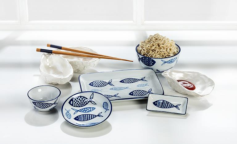 Blue Multi Fish Small Rectangle Sauce Dish
