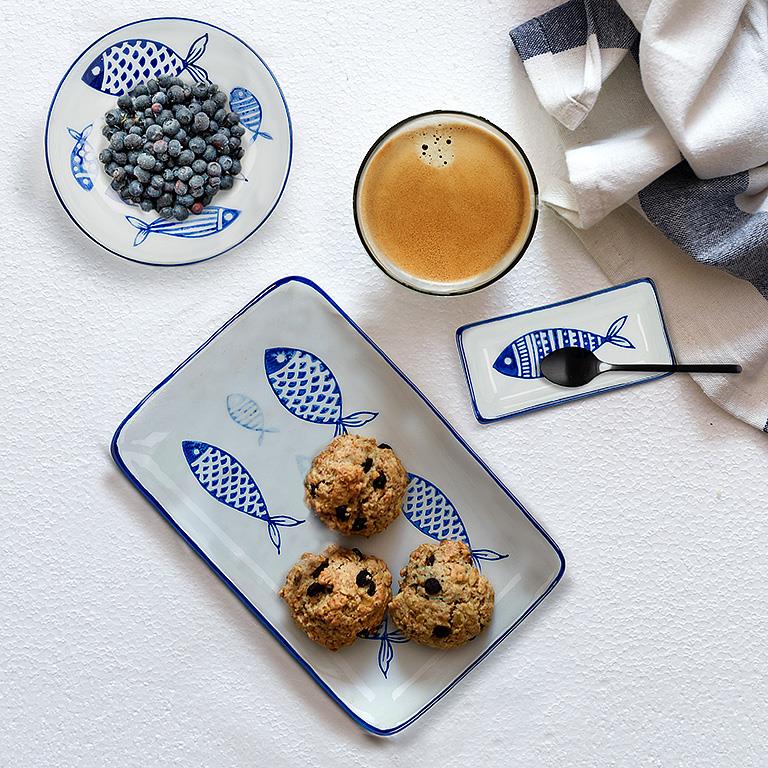 Blue Multi Fish Small Rectangle Sauce Dish