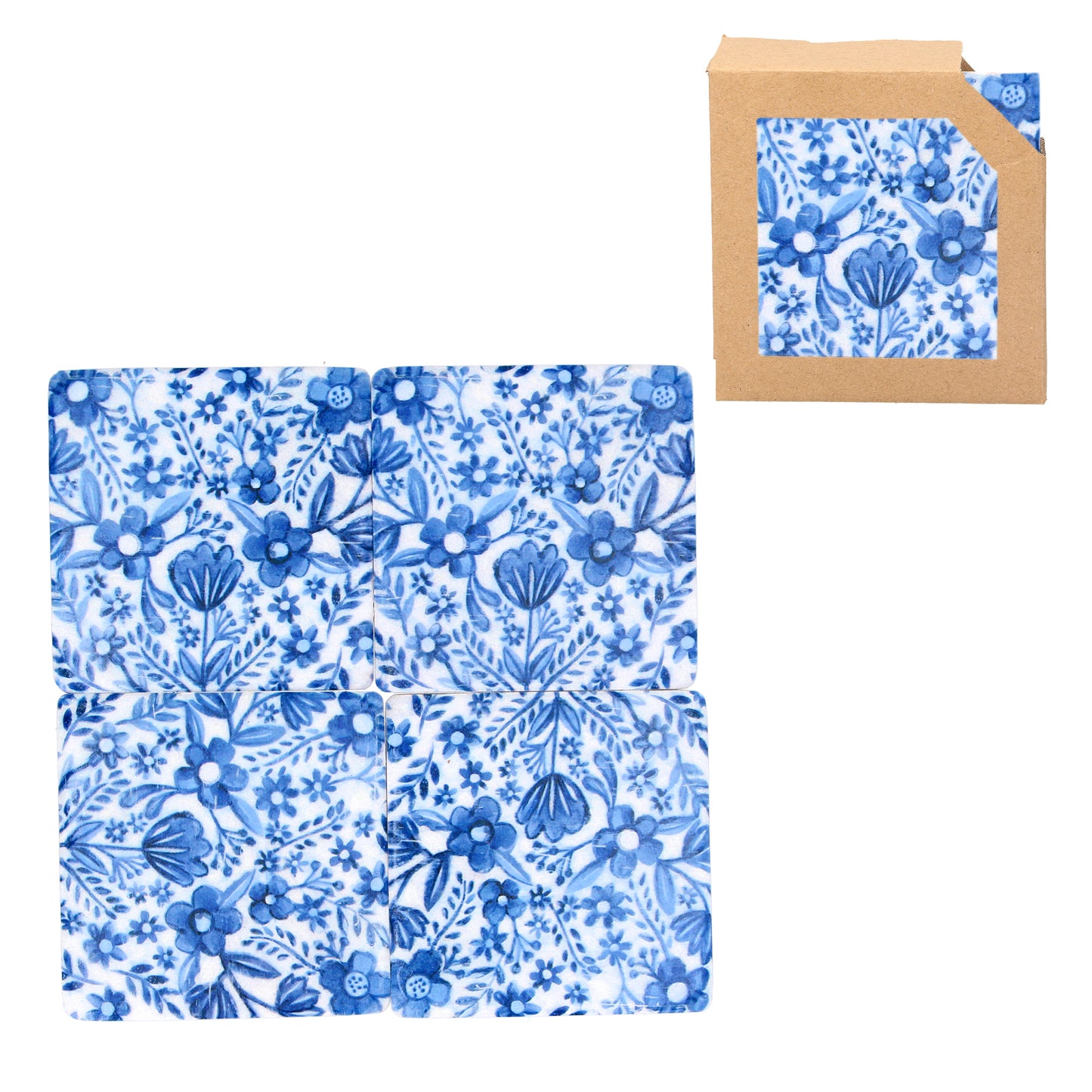 Indigo Folk Floral Set of 4 Coasters