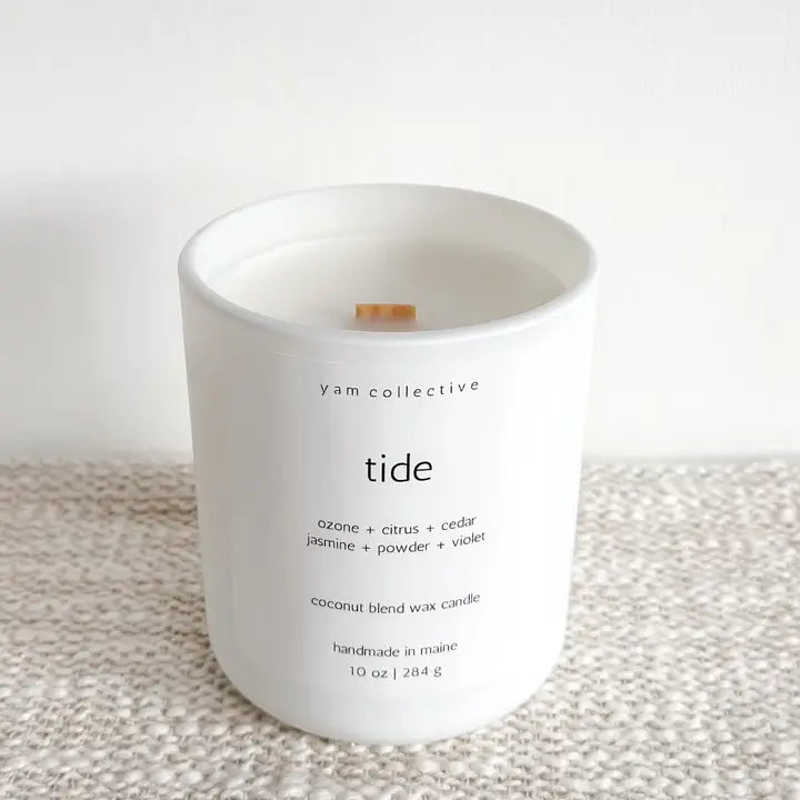 Tide - Cedar + Jasmine Matte White Glass Candle