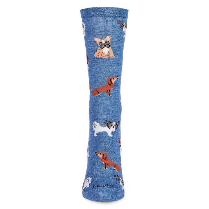 Women's Bamboo Crew Socks Denim Heather Puppy Love