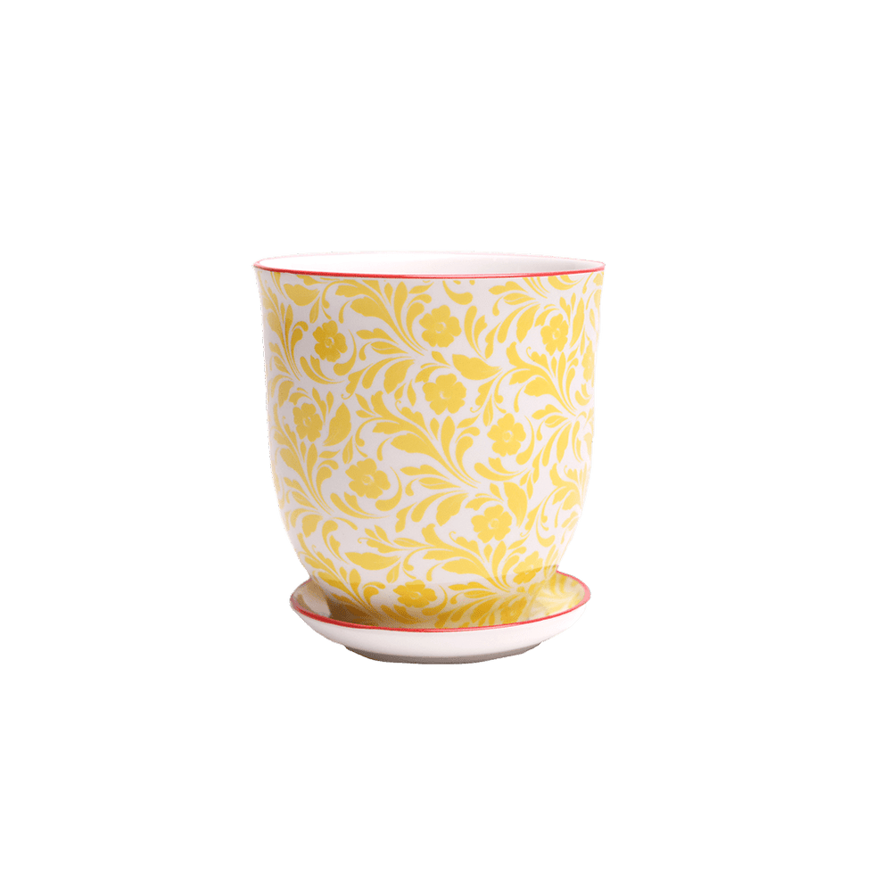 Liberte 4, 4.25" Pot & Saucer - Yellow Flowers