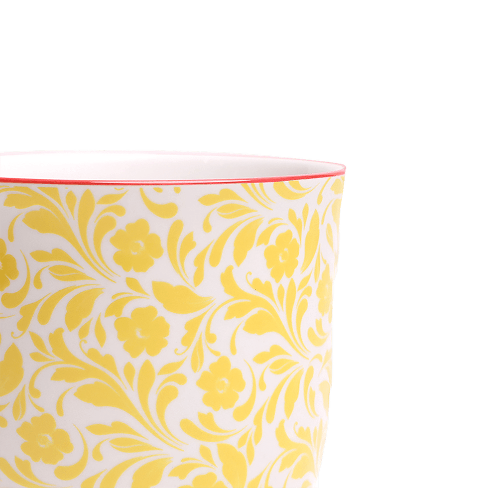 Liberte 4, 4.25" Pot & Saucer - Yellow Flowers