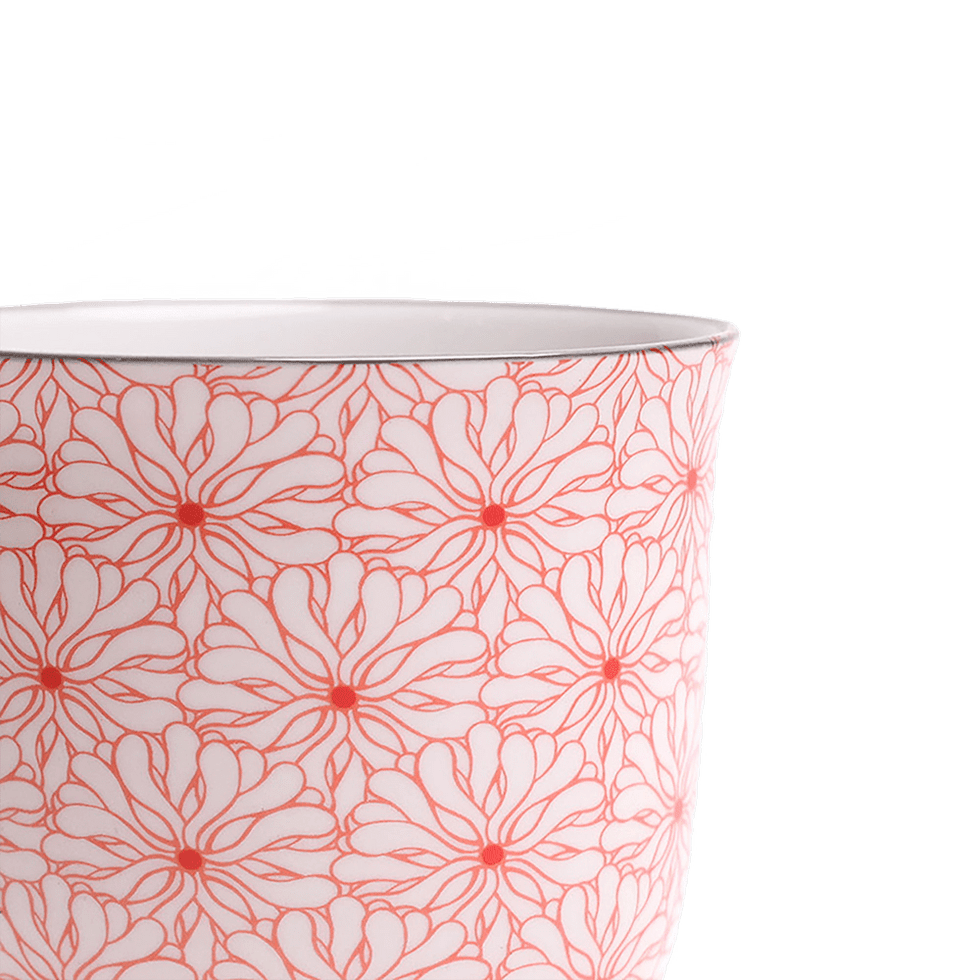 Liberte 3, 4.25" Pot & Saucer - Red Flowers