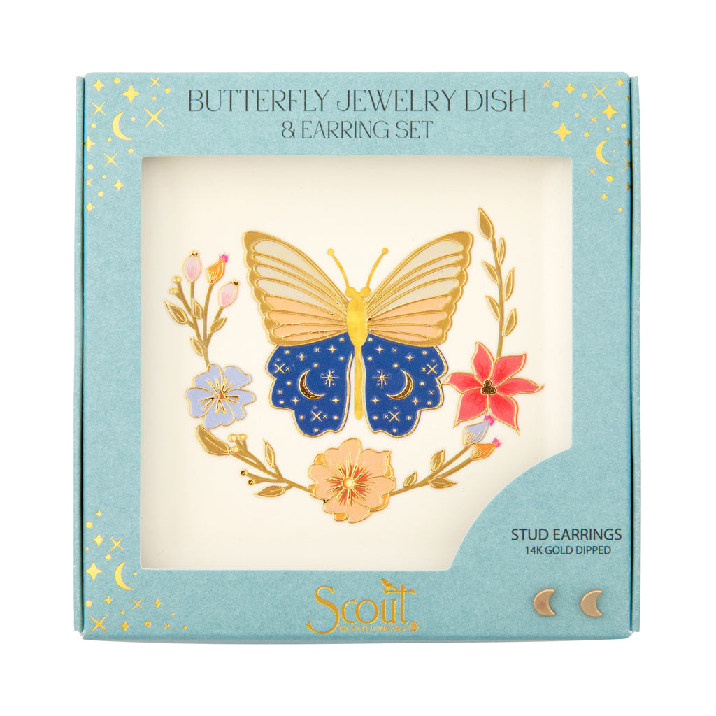 Jewelry Dish & Stud Earring Set - Butterly/Cream