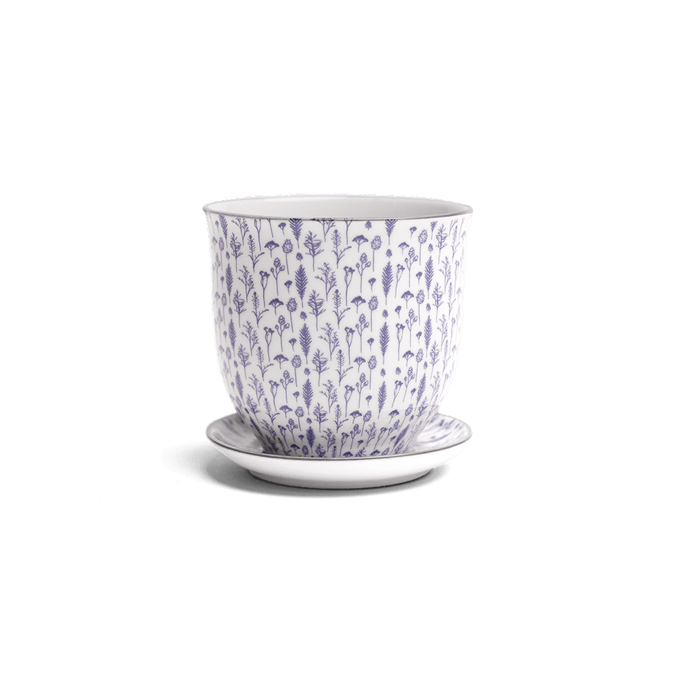 Liberte 4, 4.25" Pot & Saucer - Blue Feather