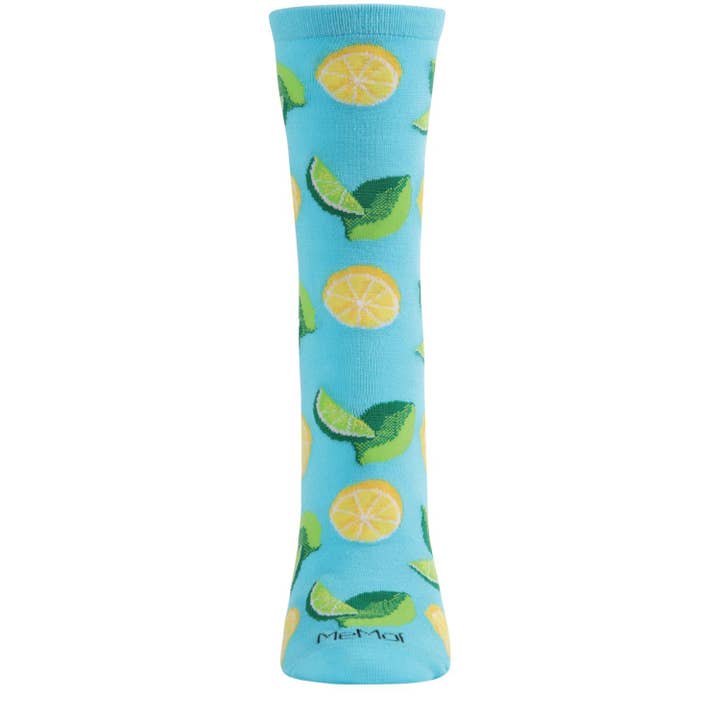 Women's Bamboo Crew Socks Turquoise when Life Gives You Lemons
