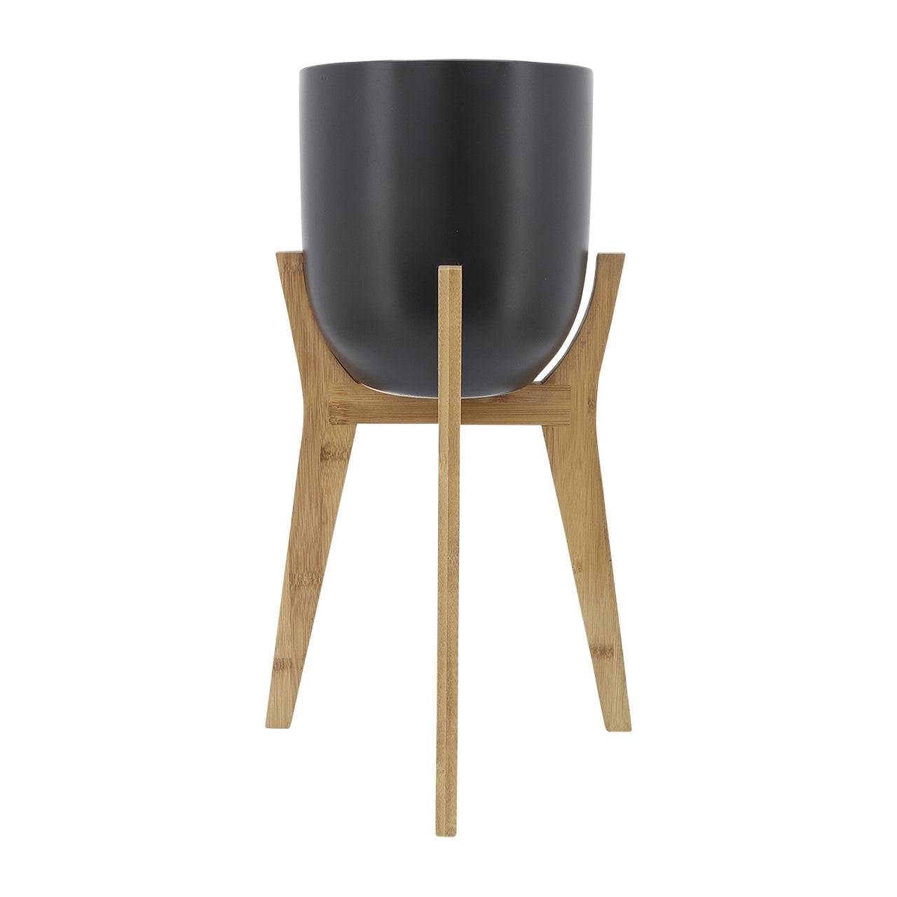 Black Planter With Wooden Stand