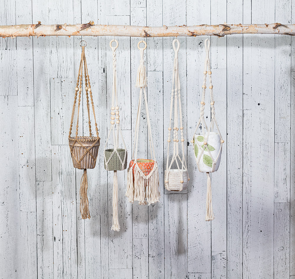 Macrame Planter Hanger with Beads 34" L