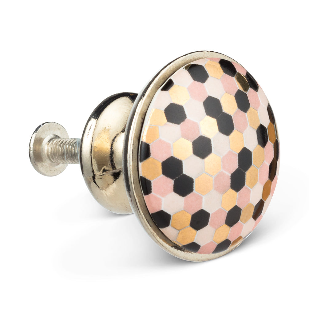 Round Pink Hexagon Knob
