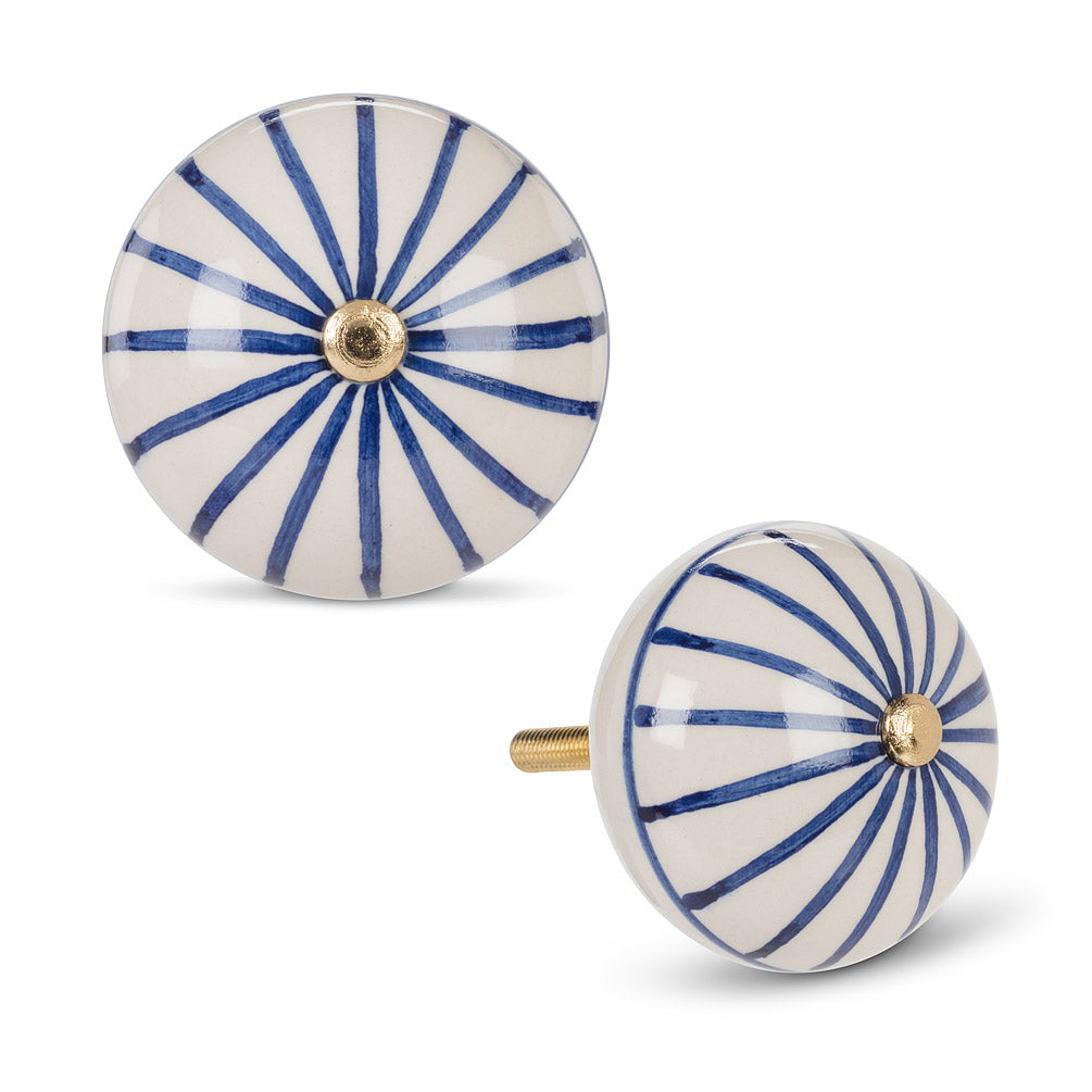 Blue & White Stripe Ball Knob