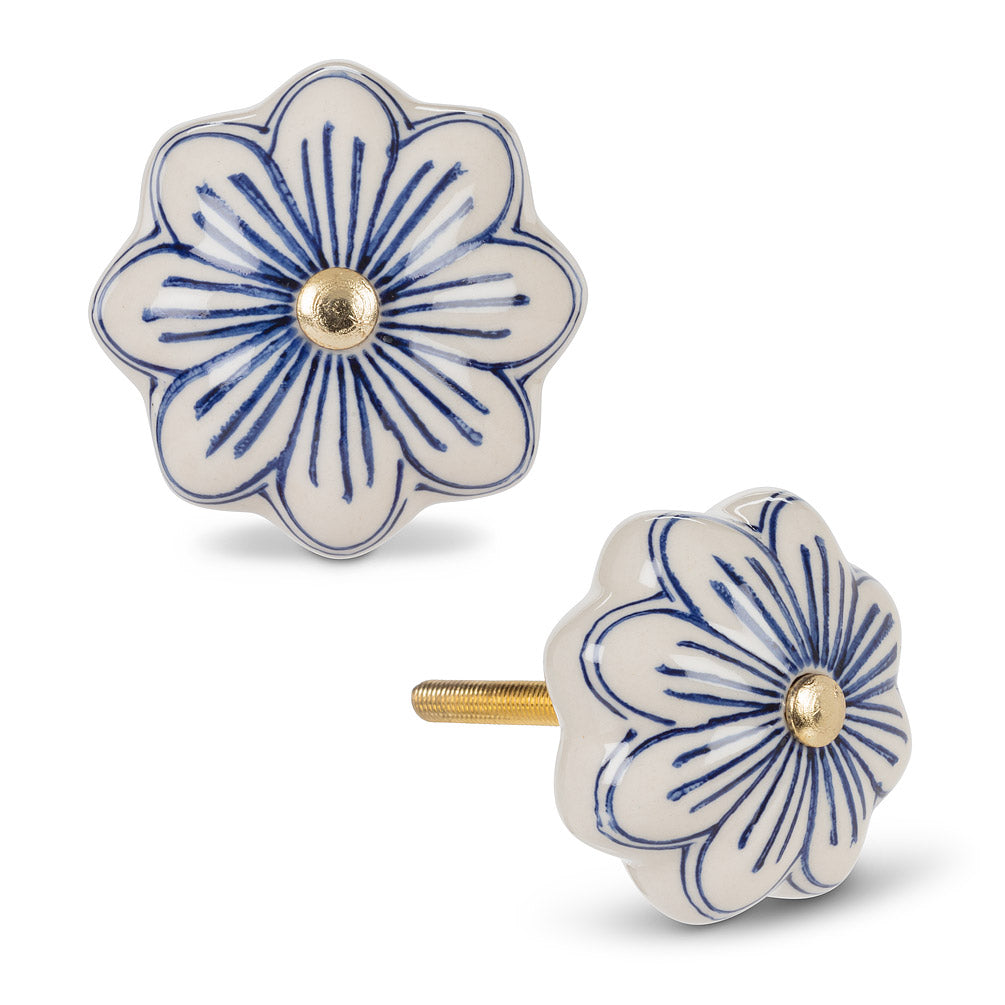 Blue & White Flower Petal Knob
