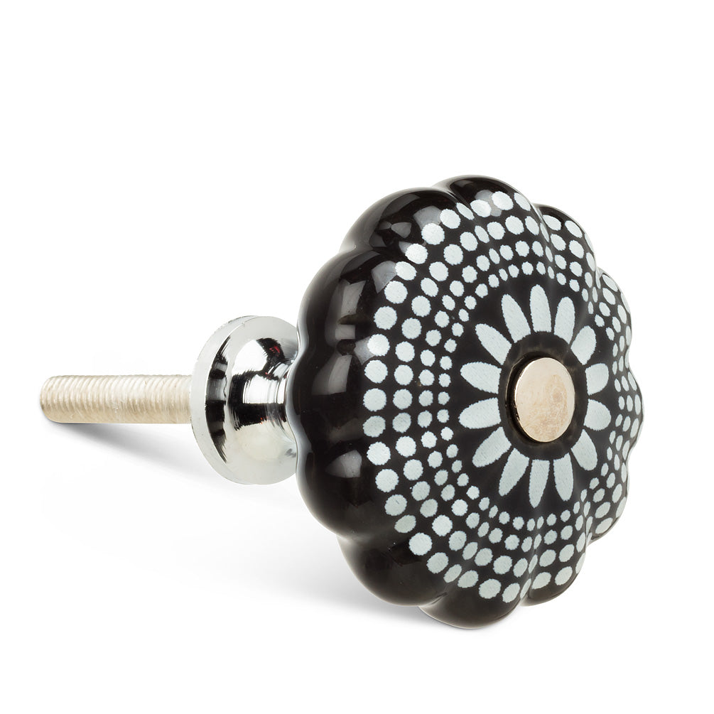 Black White Graphic Knob with Silver