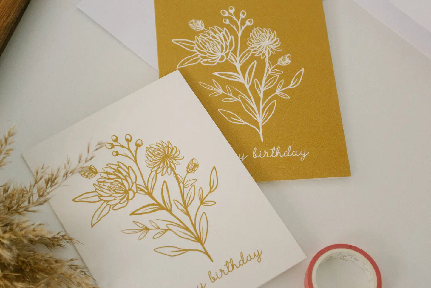 Minimalist Line Art Floral Birthday Card