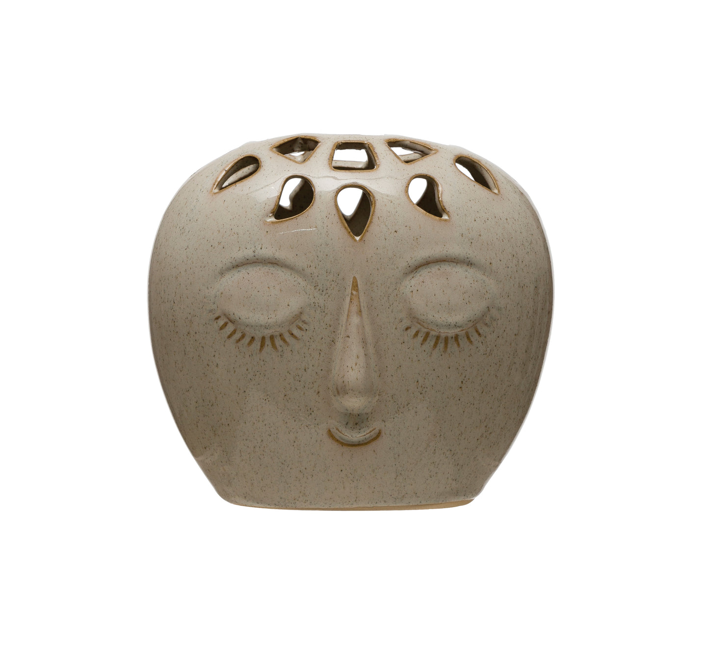 Vase 6" Round Face Reactive Glaze Beige 6"L X 4"W X 5-3/4"H