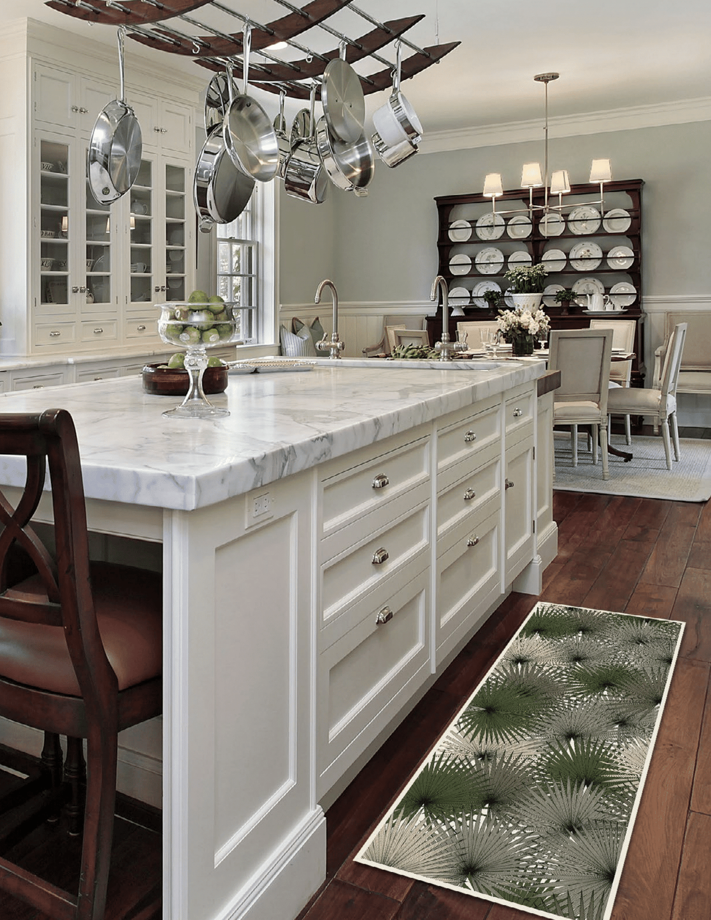 Beaumont Vinyl Floor Mat Grey Palm Leaves