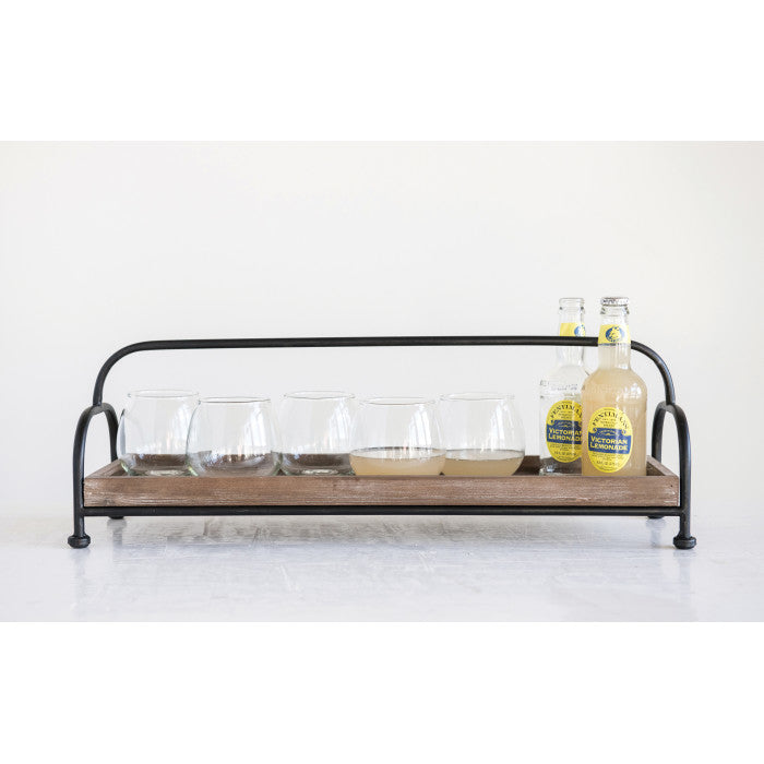 Wood Tray With Metal Stand 24-1/4"L