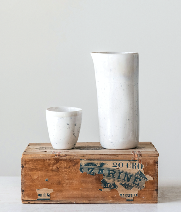 Porcelain Pitcher Reactive Glaze White & Blue 24oz.