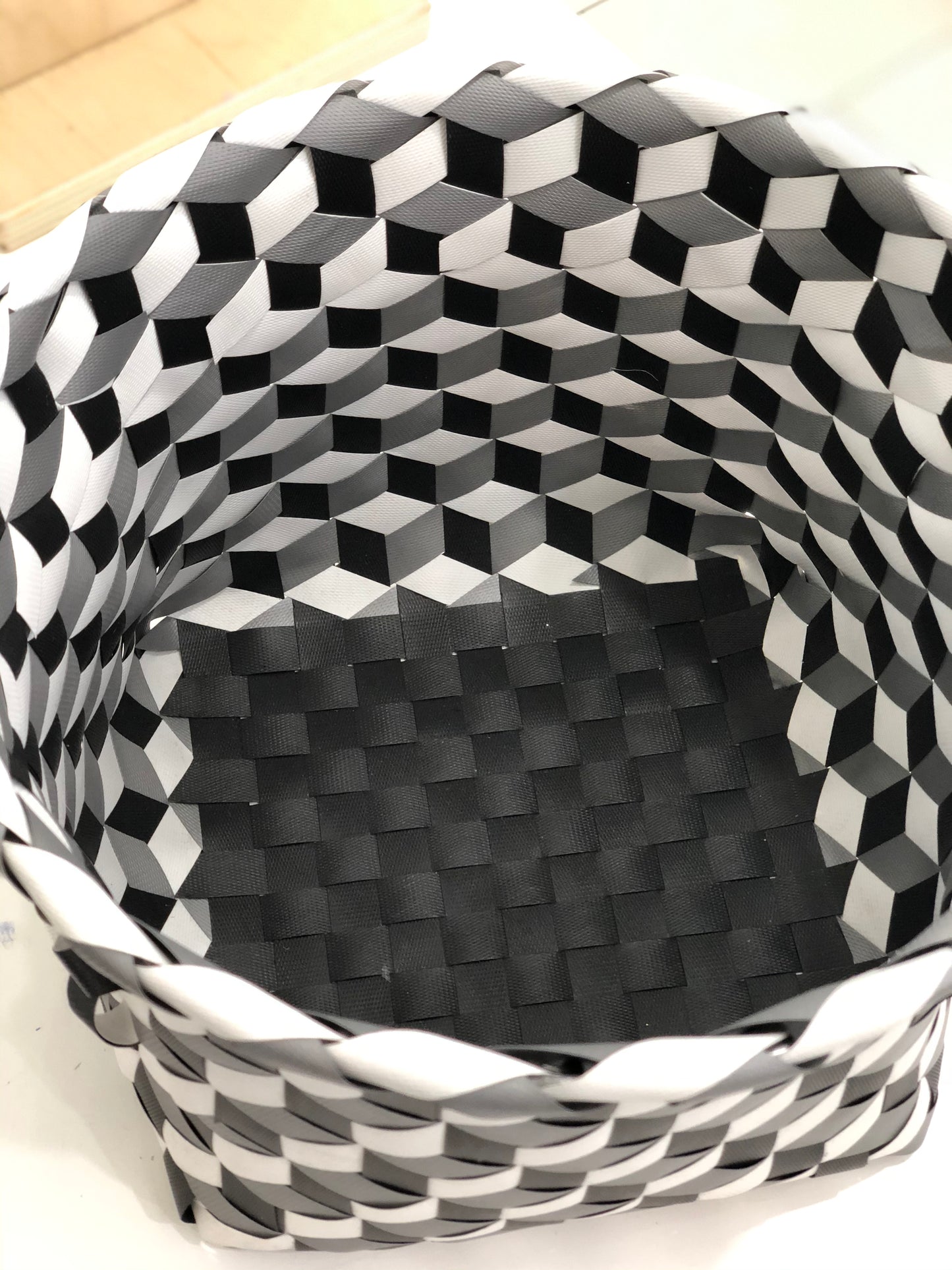 Geometric Black & White Woven Basket Small