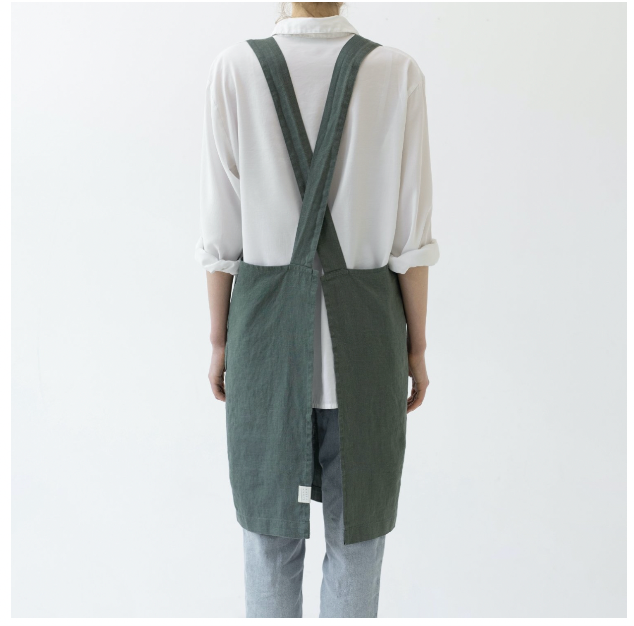 Forest Green Linen Crossback Apron