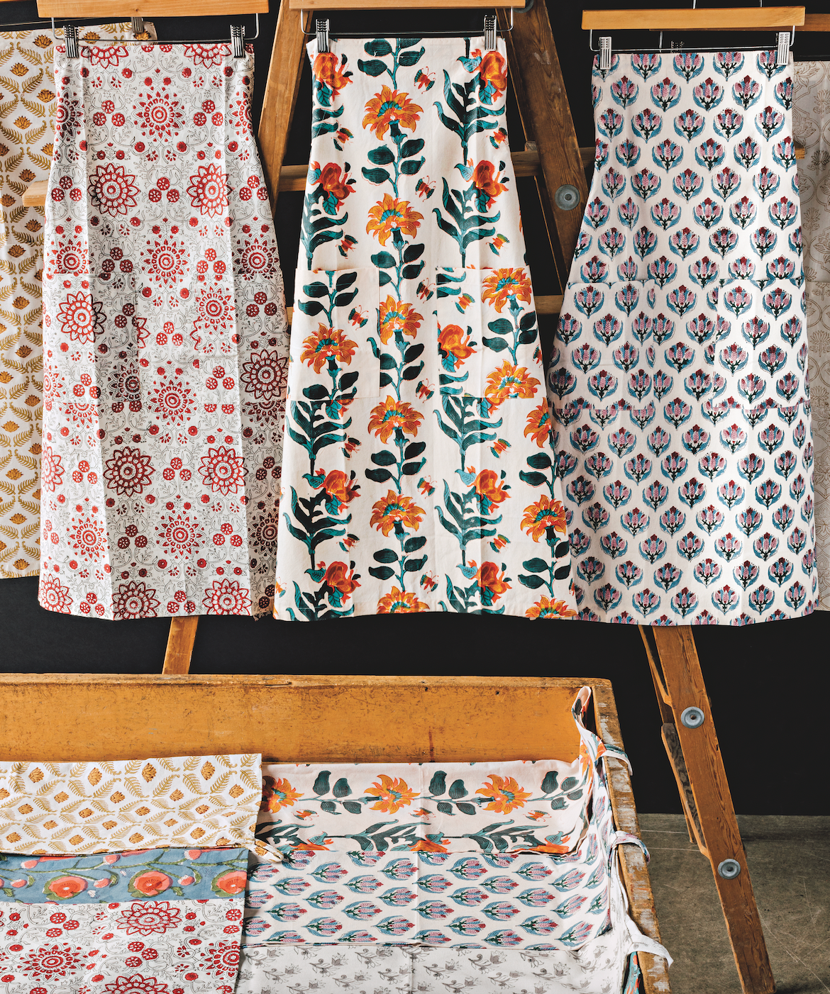 Apron Block Print Passion Flowers