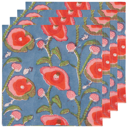 Poppy Block Print Napkins Set of 4