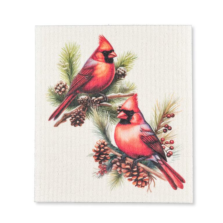 Cardinals & Pinecones Swedish Dishcloth