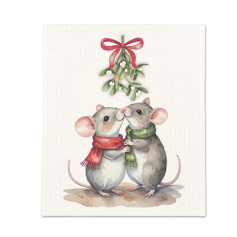 Mice Under the Mistletoe Swedish Dishcloth