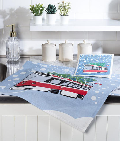 Christmas Streetcar Swedish Dishcloth