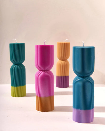 Colour Block Pillar Candle Blue / Violet