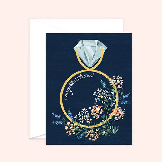 Navy Floral Congratulations Card