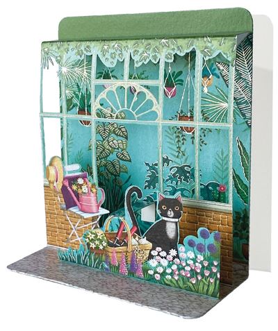 Cat In Garden Petite Pop-Up Card