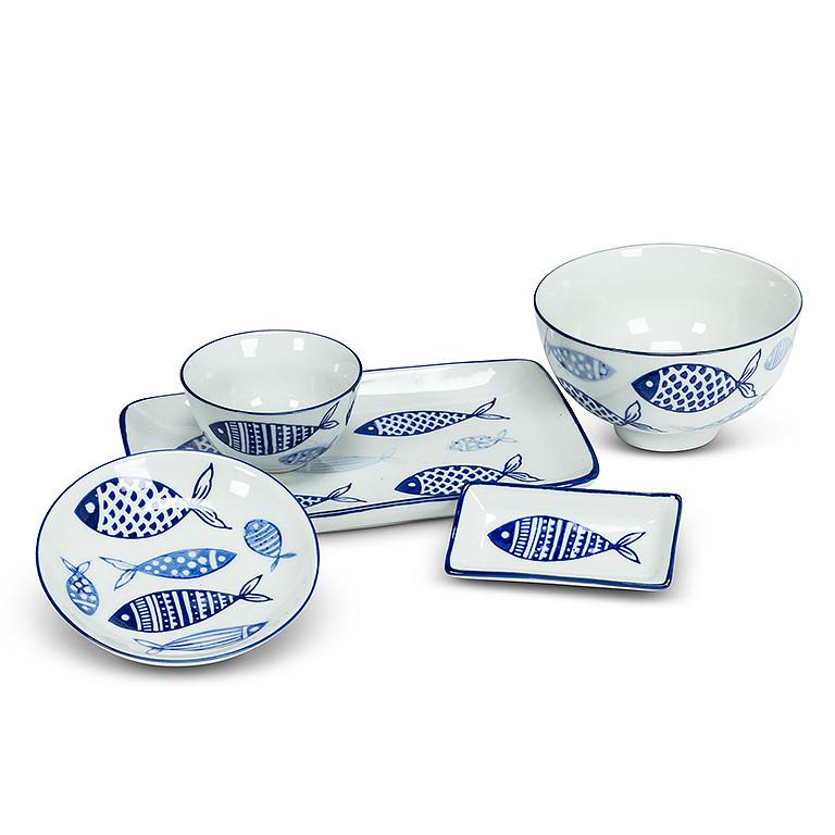 Blue Multi Fish Small Rectangle Sauce Dish