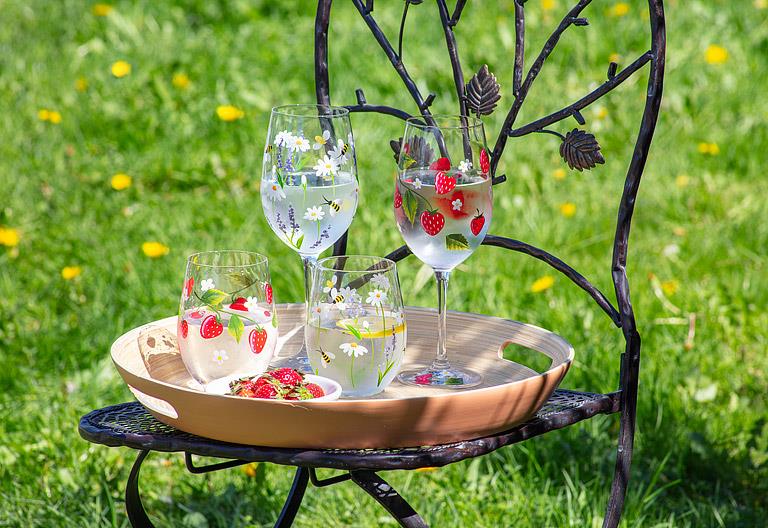 Strawberries + Flower Stemless Glass