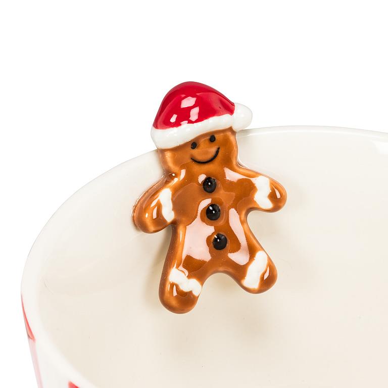 Holiday Striped Mug with Gingerbread Man Figurine