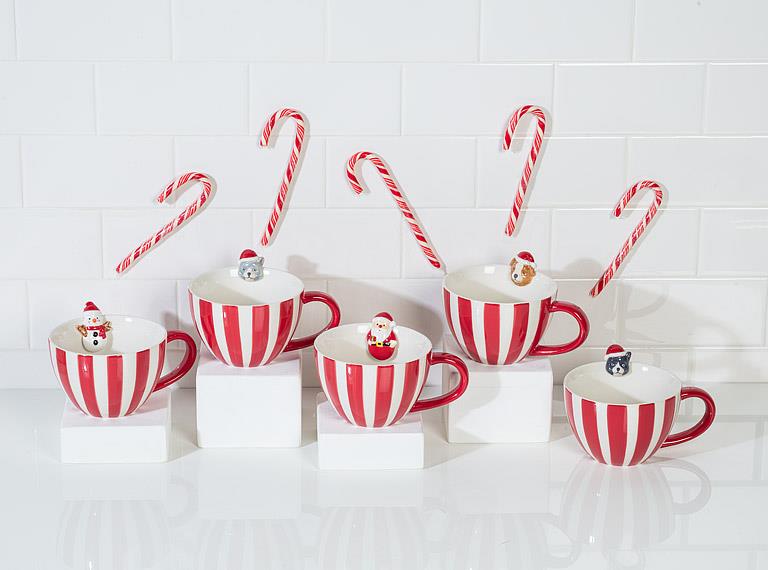 Holiday Striped Mug with Gingerbread Man Figurine