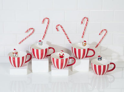 Holiday Striped Mug with Gingerbread Man Figurine