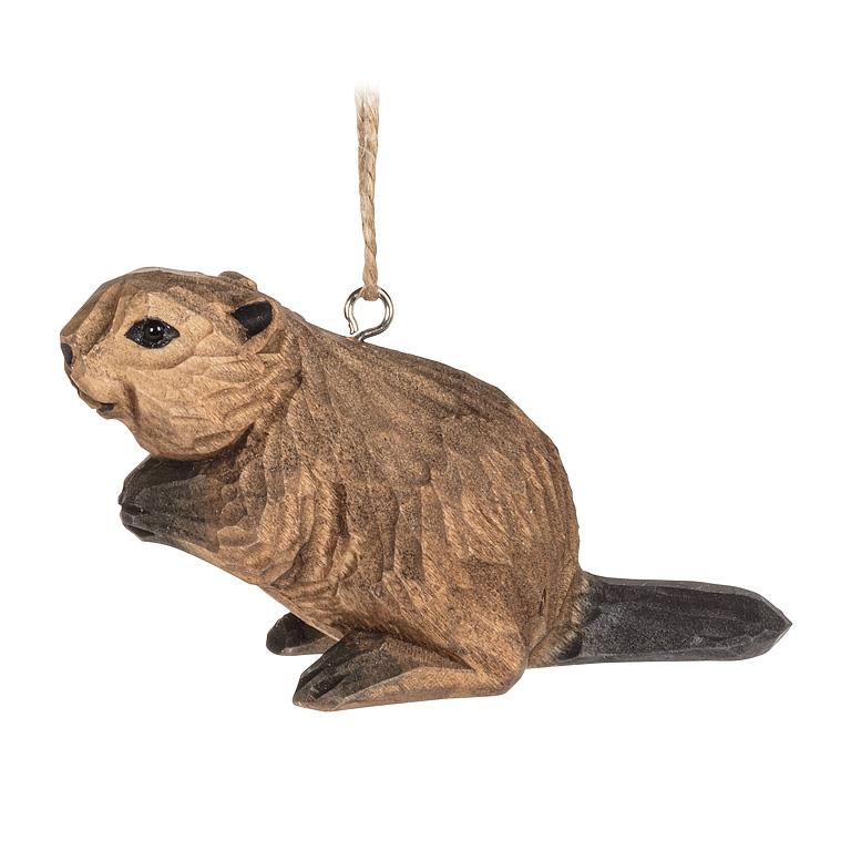 Carved Wood Beaver Ornament