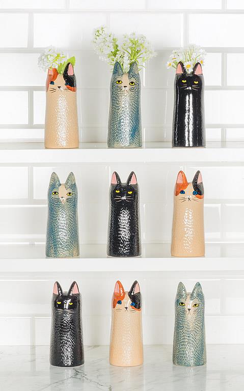 Tall Black Cat Vase