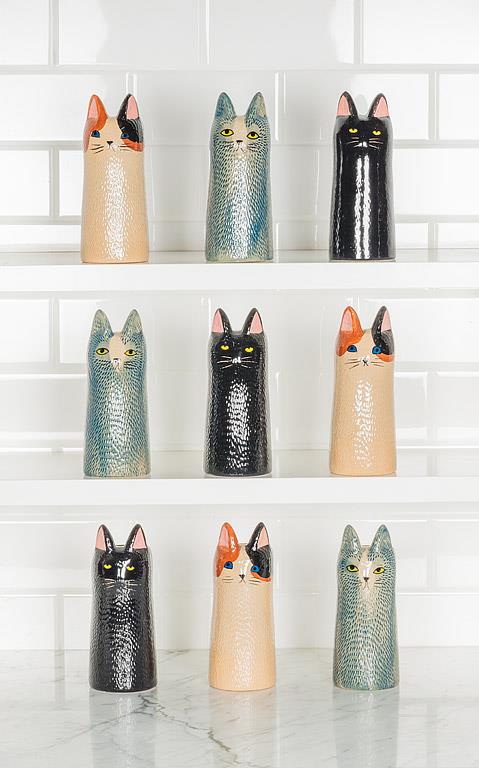 Tall Brown + Cream Cat Vase