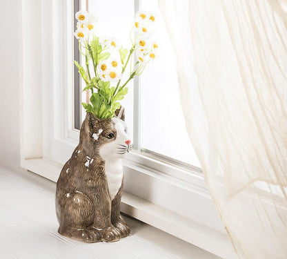 Sitting Tabby Cat Vase