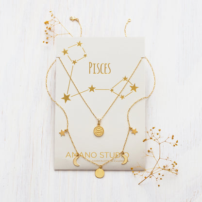 Tiny Zodiac Medallion Pisces Necklace
