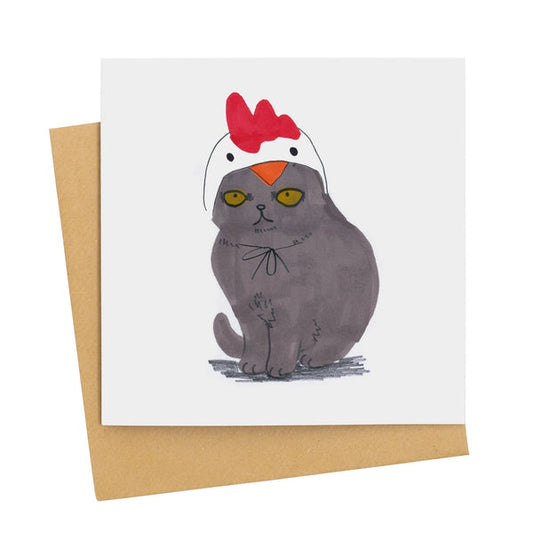 Cat In Chicken Hat Card