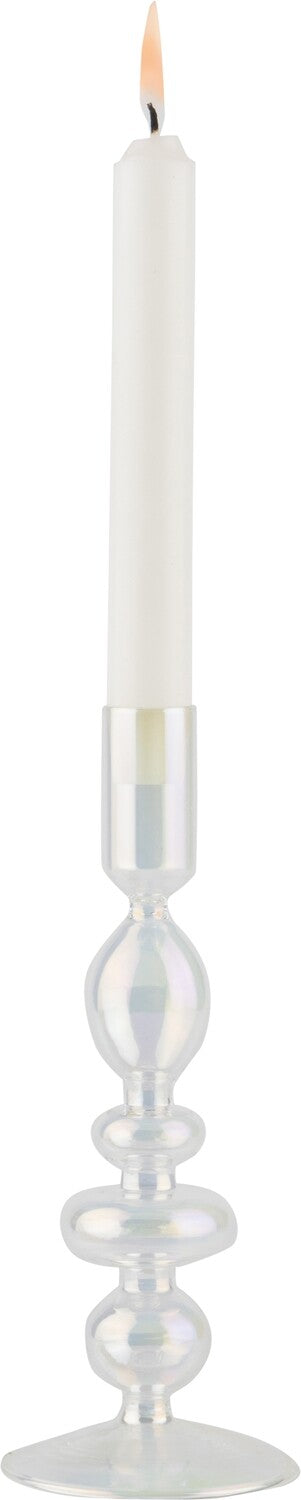Clear Iridescent Candlestick Blown Glass 8.5"