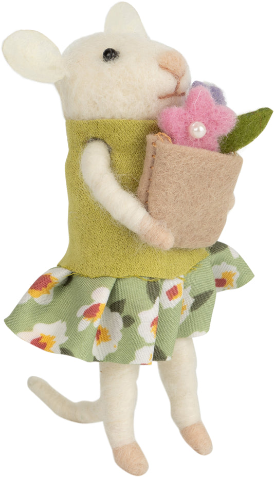 Felt Mouse Table Piece/Ornament Cotton Flower Skirt Holding Basket