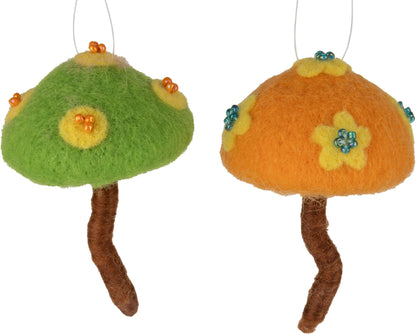 F110 - Felt Mushroom Ornaments Orange And Green