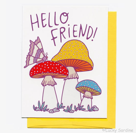 Cute Moth and Mushroom, Hello Friend Greeting Card