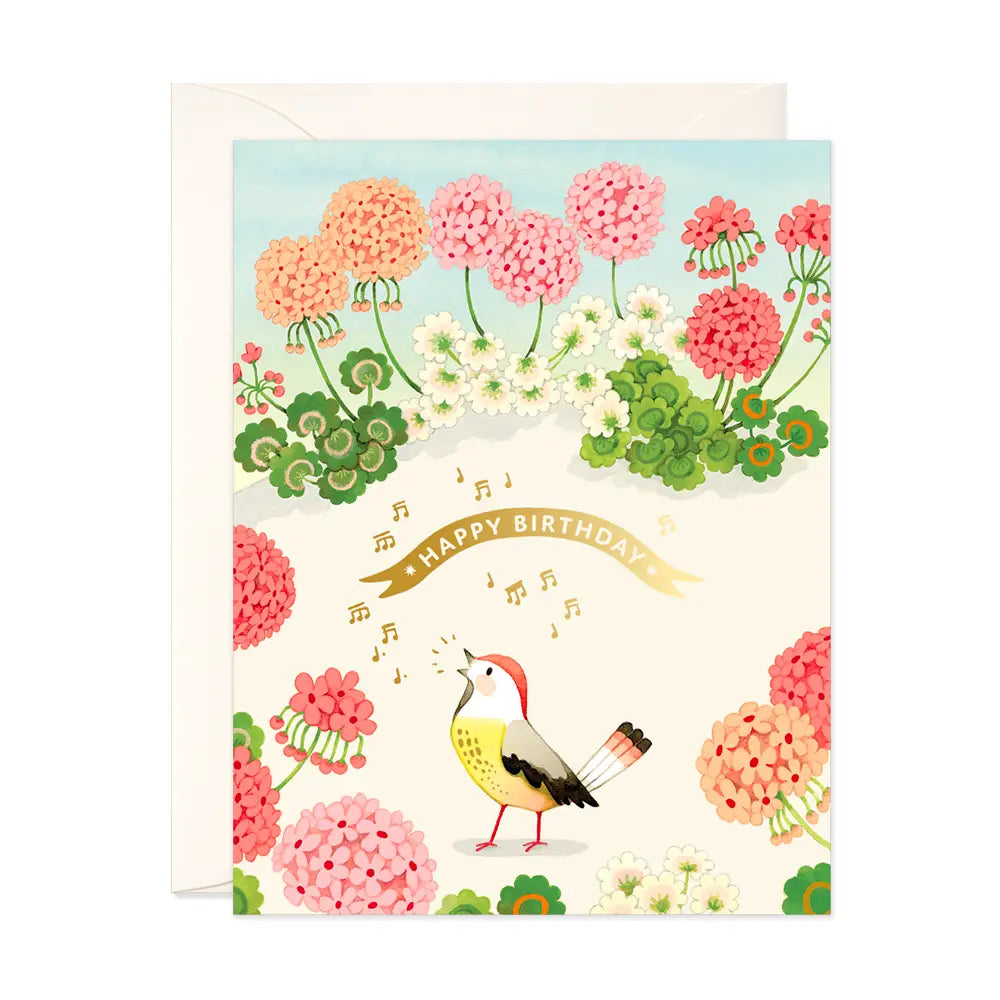 Geranium And Bird Birthday Card