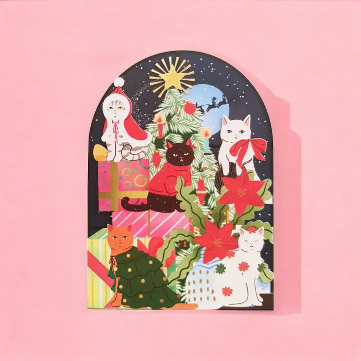 Christmas Cats Paper Cut Art Card